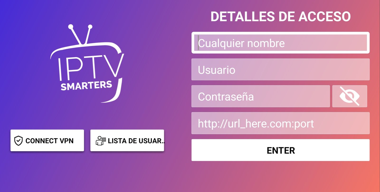 Interface IPTV Smarters Pro